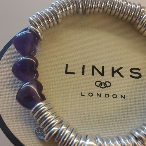 Links of London Sterling Silver Sweetie Bracelet with Amethyst Hearts