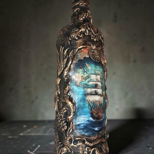 Handmade decorative bottle with nautical theme