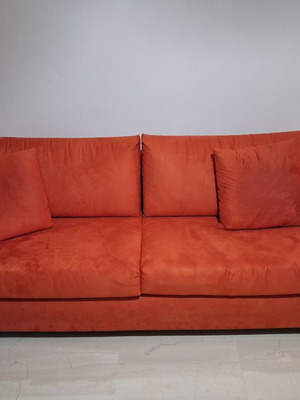 Three-seater sofa, orange velvet fabric