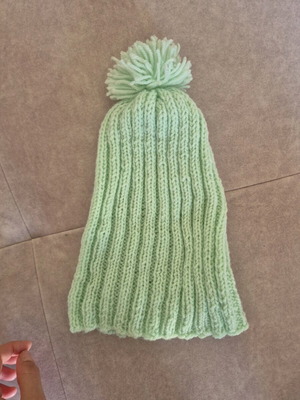 Handmade knitted mint hat with pompom new
