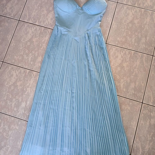 Almond Muse blue pleated maxi dress, Small