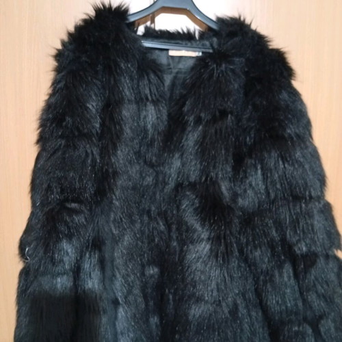 Short synthetic black fur coat like new, size S-M