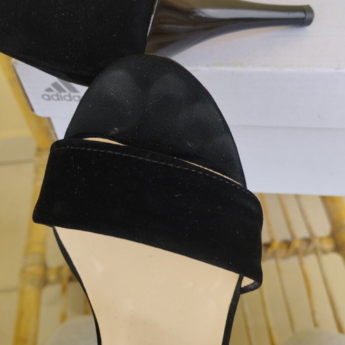 Suede black sandals with red sole used, heel height 10 cm, size 37