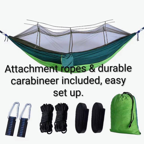 Lightweight olive drab hammock with integrated mosquito net