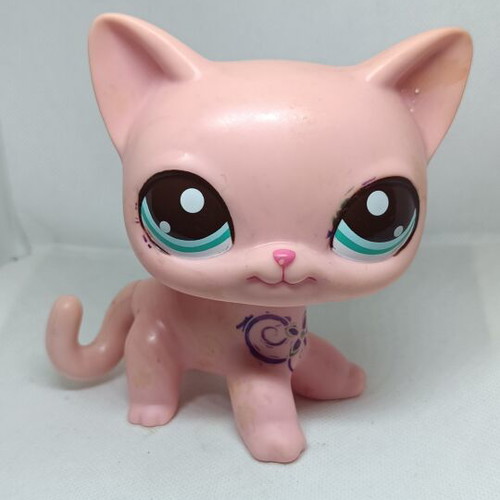 Littlest Pet Shop Jumbo Pink Shorthair Cat figure used, collectible Hasbro toy
