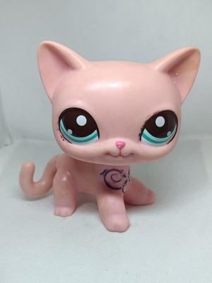 Littlest Pet Shop Jumbo Pink Shorthair Cat figure used, collectible Hasbro toy