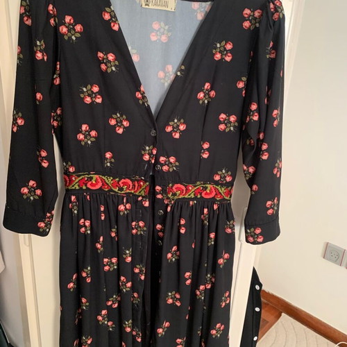 Karavan black dress new with embroidery, three-quarter sleeves, Small