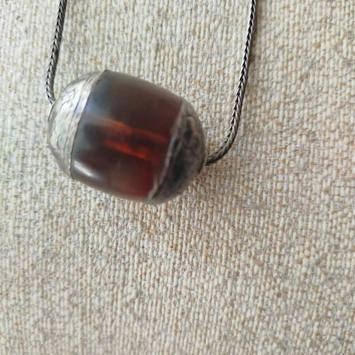Vintage 925 Silver Necklace with Natural Amber, Like New