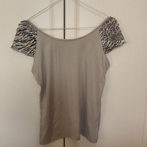 Bill Cost blouse used with animal print sleeves, beige, size M