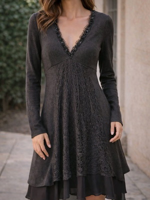 Brown long-sleeve knee-length dress like new, size S