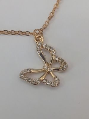 Butterfly with Strass and Chain Gold Color New