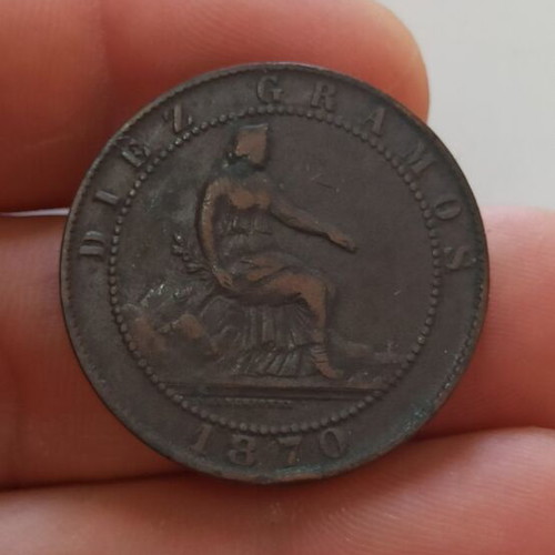 Spain 10 Centimos Coin 1870 like new