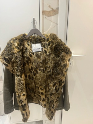 BSB women's jacket used, khaki with animal print inner fur, size M