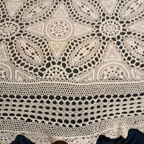 Knitted handmade blanket used, white thin decorative