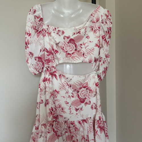 Lily Mcbee Floral Cut Out Dress L New, White and Pink