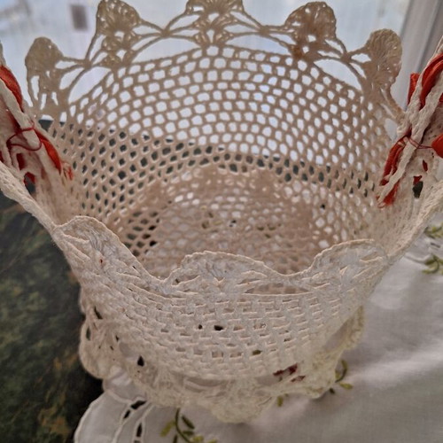 Handmade decorative basket used, vintage 1970s