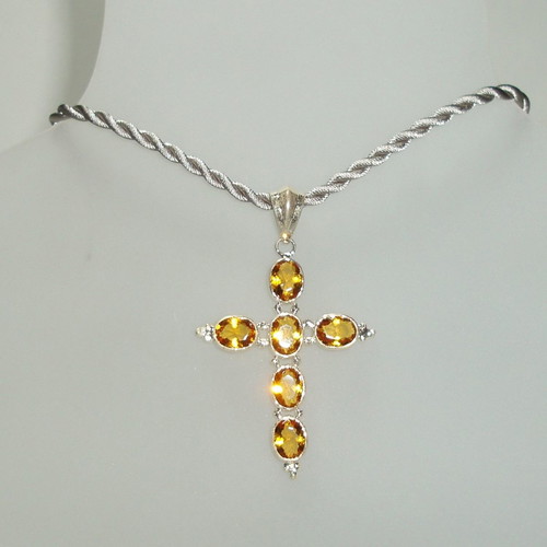 Silver 925 cross with crystals on silk cord new