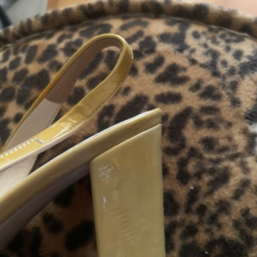 Prada Peep Toe Pumps Size 39.5 Beige and Gold Like New
