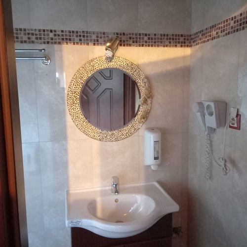 Handmade leather and mosaic mirror used, Italian origin