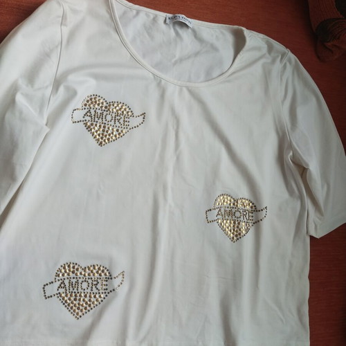 Elisa Fanti white women's blouse with gold heart studs, XL