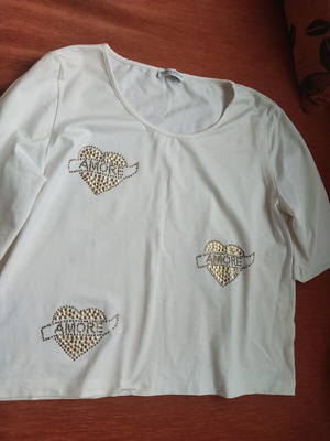 Elisa Fanti white women's blouse with gold heart studs, XL