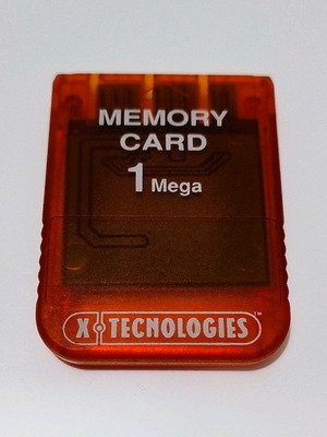 X-TECHNOLOGIES Playstation Memory Card 1MB like new, red transparent