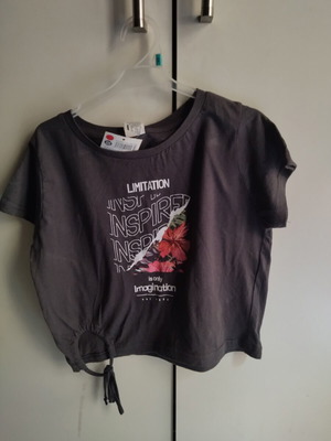 Women's T-shirt charcoal with floral print and typography, new with tags