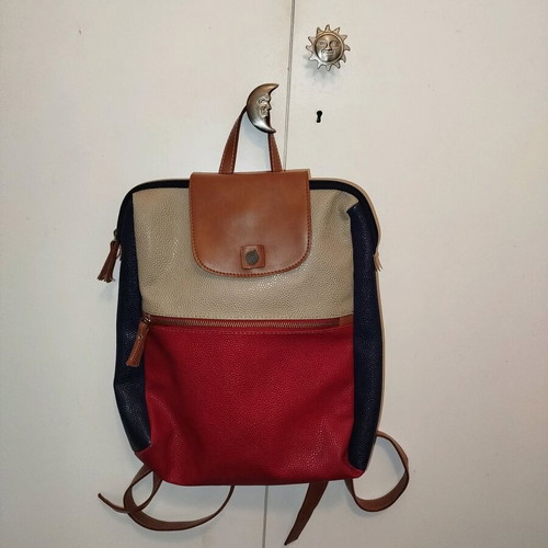 Leather women's backpack blue-red like new