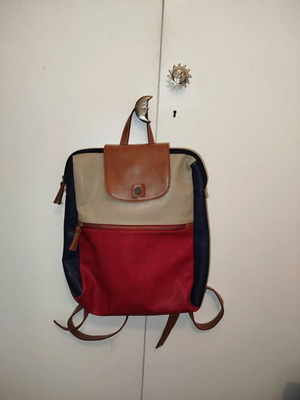 Leather women's backpack blue-red like new