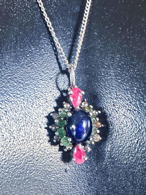 Vintage 925 Silver Pendant with Multicolored Stones and 9K Gold