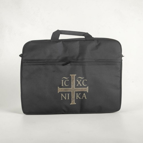 Laptop bag with Ιησούς Χριστός Νικά inscription, new, black