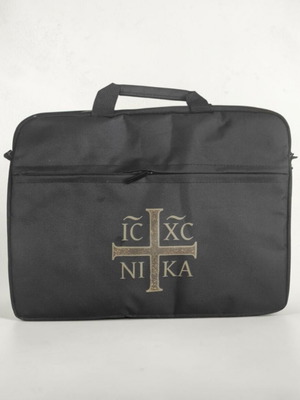 Laptop bag with Ιησούς Χριστός Νικά inscription, new, black