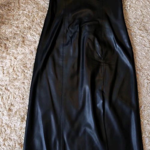 Bershka leather dress black like new with straps
