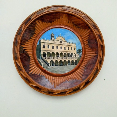 Handmade wooden wall plate with Panagia Faneromeni Monastery photo like new