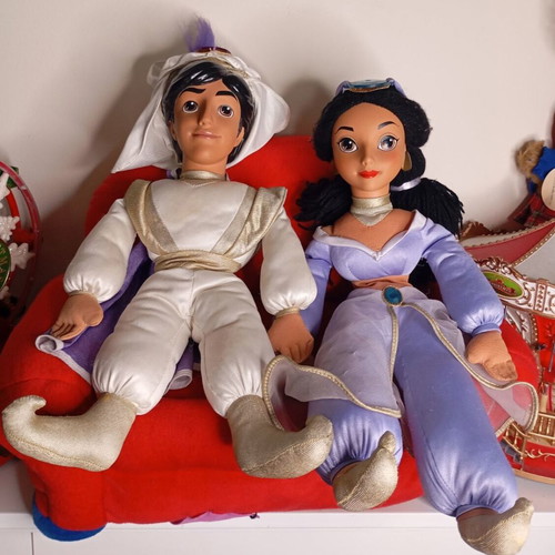 Vintage Disney Aladdin Mattel plush doll set 1993 used, Prince Ali & Jasmine