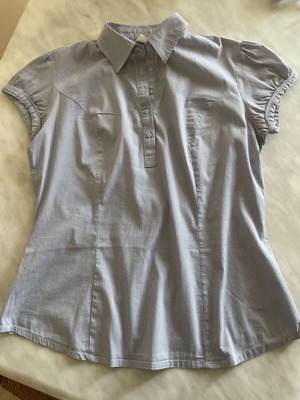 Summer blouse like new, viscose, sky blue with white, size S/M