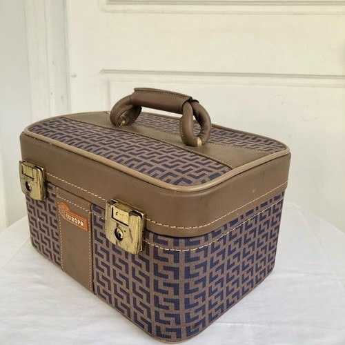 Vintage Europa vanity case used, blue and brown