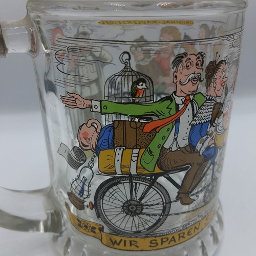Vintage German Glass Beer Stein with Bicycle Bell Lid BMF Radlerseidel