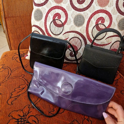 Small bags and a clutch used, black and purple