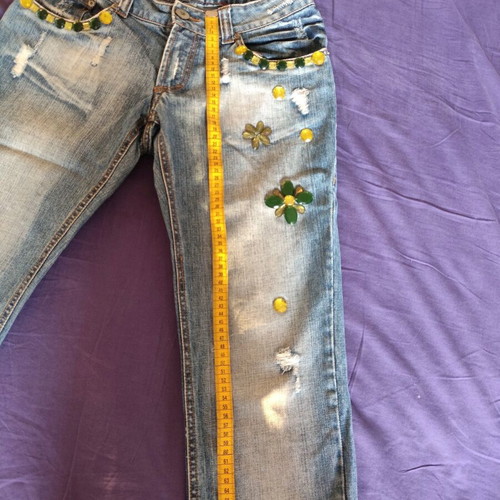A-Style Capri jeans like new, blue with emerald and yellow stones