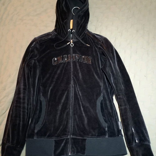 Champion jacket velour black size M/S like new, cotton