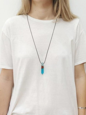 Greek Blue Ocean Wave necklace new with blue crystal and olive wood