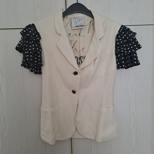 Moschino short-sleeve linen jacket like new, white with polka dot sleeves