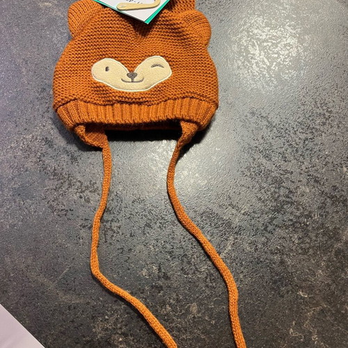 Baby set hat and gloves new, brick red with fleece lining