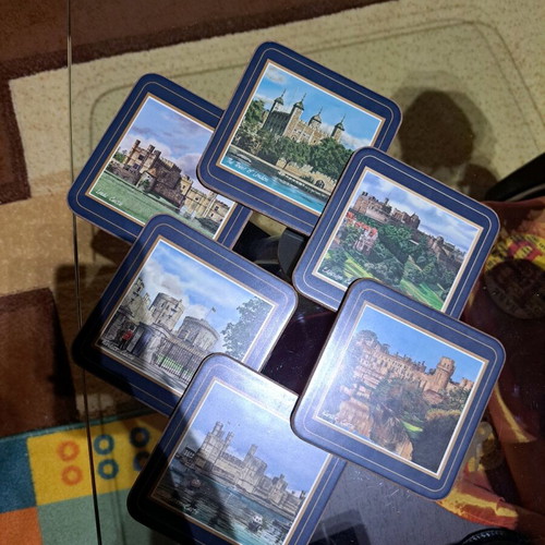 Harrod's Knightsbridge British Castles coasters with cork, new set of 6