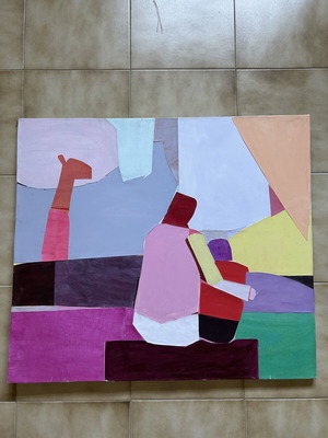 Collage "Mom and Child" mixed media on canvas new