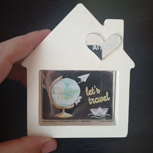 Wooden decorative house magnet used, travel theme