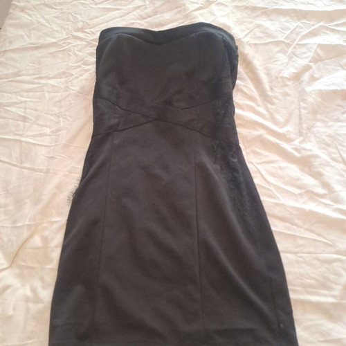 Strapless mini dress with satin details like new, black