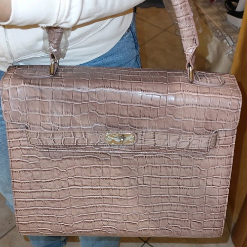 Large pink leather handbag new with snake pattern