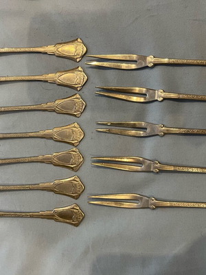 Art Deco gold-plated fruit fork set USSR 1970s, like new